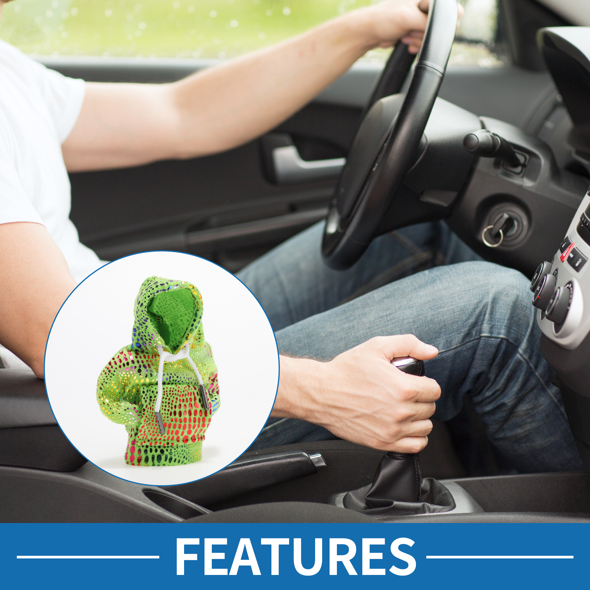 Unique Bargains Shift Knob Cover Reflective Gearstick Hoodie for Car RV Truck Green