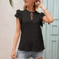 thumbnail image 4 of Defitshape Women's Flutter Short Sleeve T Shirt Cotton Summer Eyelet Top Cute Loose Flowy Lightweight Key Hole Knotted Ruffle V Neck Blouse Black Medium, 4 of 4