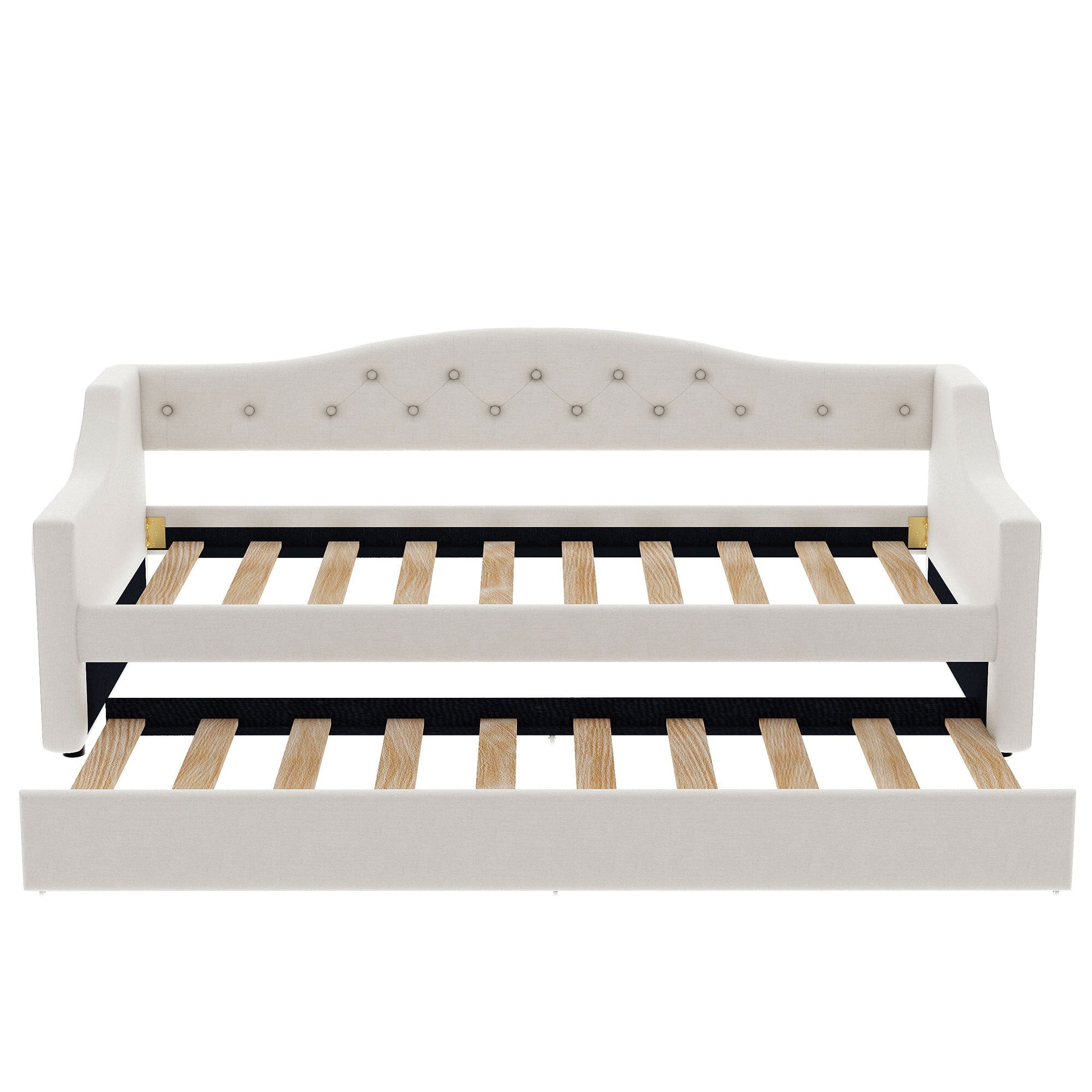 Euroco Upholstery Twin XL Daybed with Trundle and LED Light, Beige