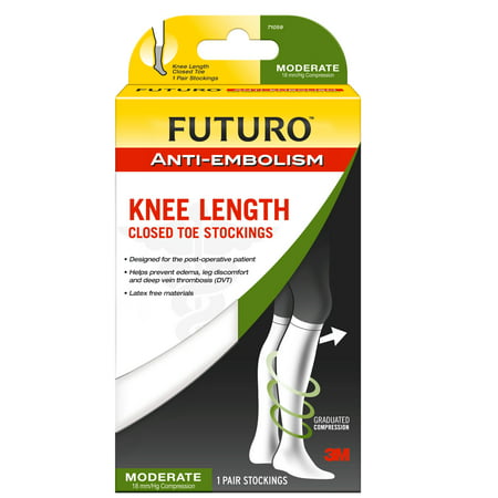 FUTURO Anti-Embolism Stockings, Knee Length, Closed Toe, Large Regular,