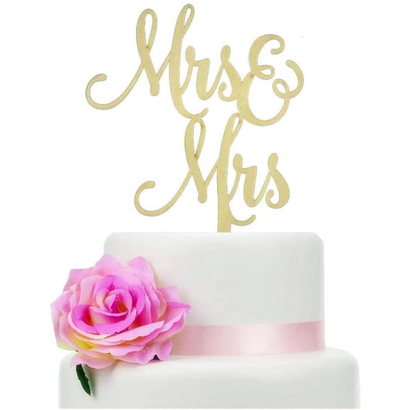 Mrs and Mrs Cake Topper, Rustic Wooden Cake Topper for Female Wedding/Bridal Shower/Engagement Party Decorations