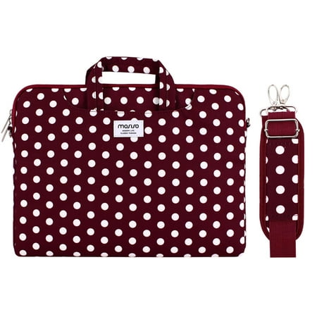 Laptop Back Bag MOSISO Laptop Shoulder Bag Messenger Laptop Case/ Notebook Case 13-13.3 Inch Handbag Briefcase Sleeve Case Cover with Back Trolley Belt,Wine Red Base White Dots ()