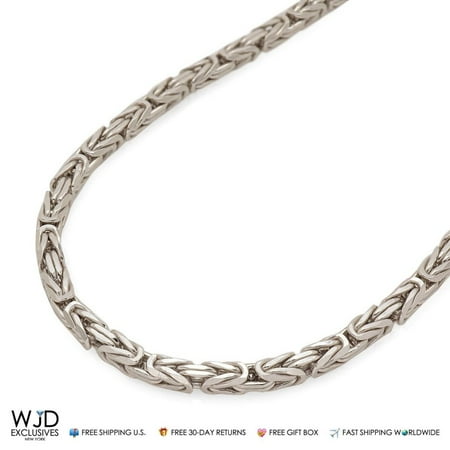 - 925 Italy Sterling Silver High Polish 4mm Boxed Byzantine Chain Necklace 28