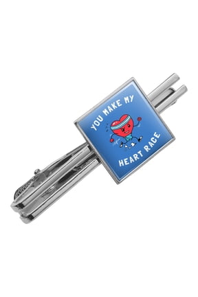 You Make My Heart Race Funny Humor Square Tie Bar Clip Clasp Tack- Silver or Gold