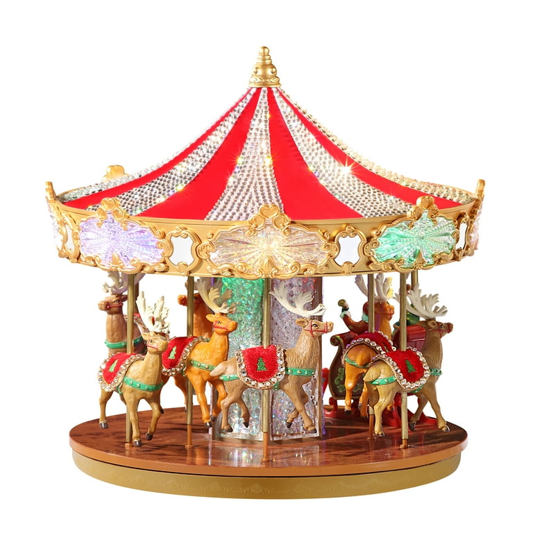 Mr. Christmas 12 in. Animated Crystal Very Merry Carousel, Red, 1