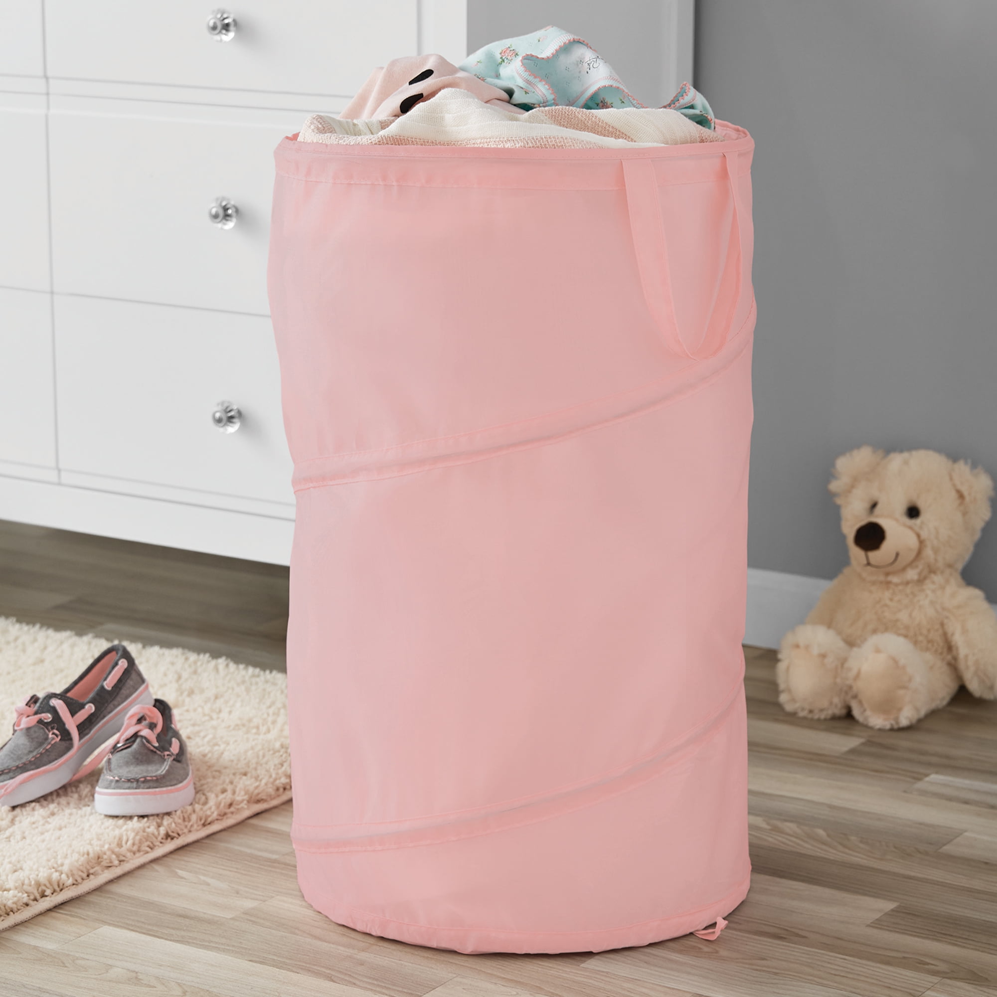Your Zone Pop-up Polyester Spiral Laundry Hamper, Pink