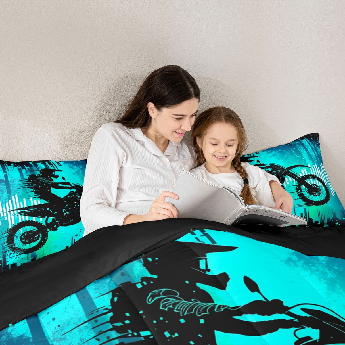 Feelyou Motorcycle Athlete Bedding Comforter Set for Boys, Dirt Bike Printed Twin Comforter Sets, Modern Extreme Sport Reversible Bedding Set, Lightweight Room Decor, 2-Piece