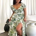 thumbnail image 2 of Women‘s Summer Short Sleeve V Neck High Split Midi Floral Dress, 2 of 8