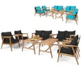 thumbnail image 2 of Costway 8PCS Patio Rattan Furniture Set Wooden Cushioned Sofa with Black & Turquoise Cover, 2 of 10