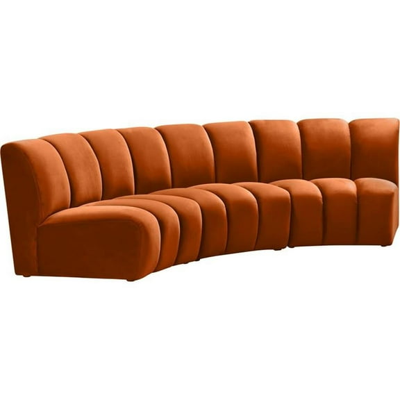 Maklaine 3-Piece Contemporary Velvet Modular Sectional in Mahogany