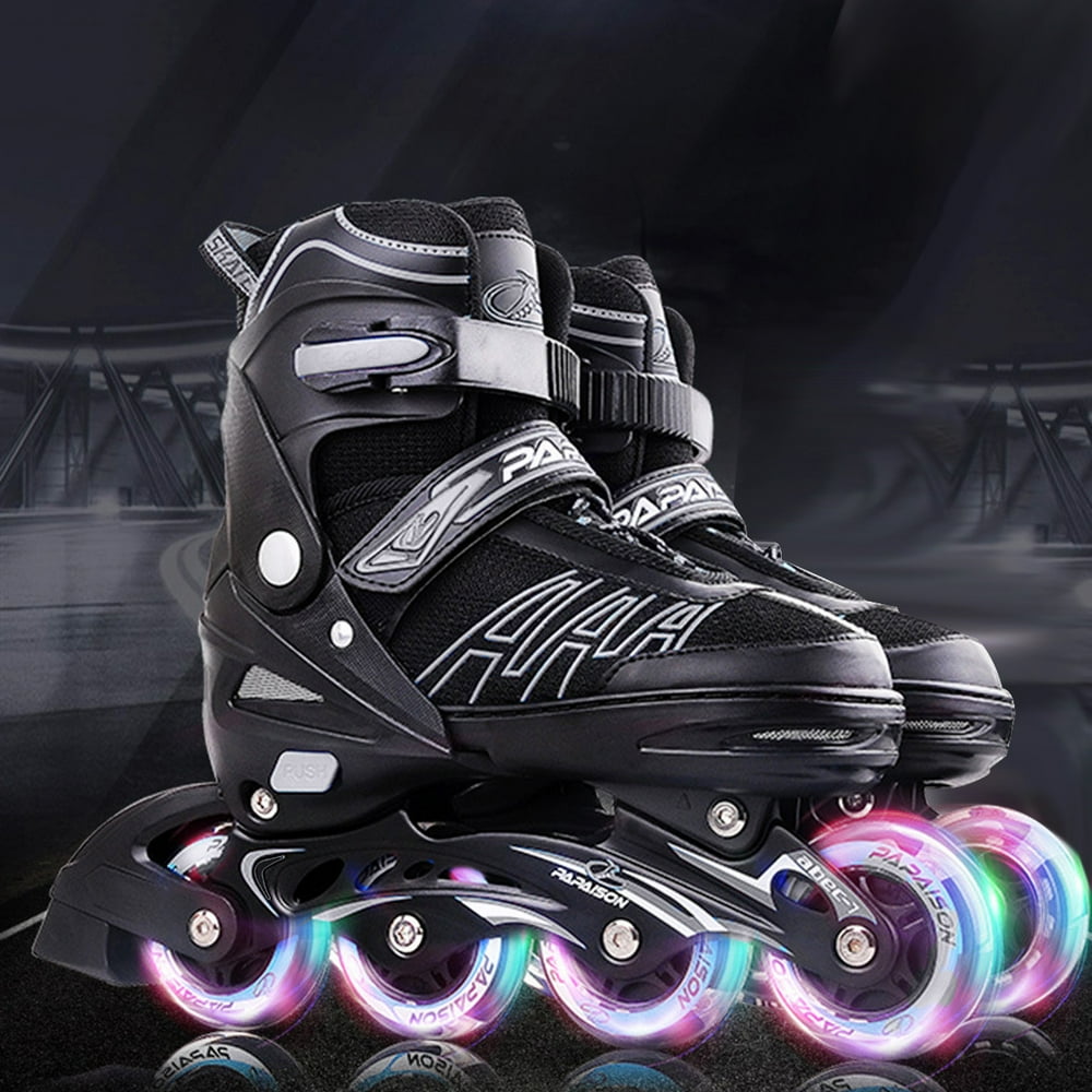 Black Adjustable Inline Skates Light Up Wheels, for Kids and Adults