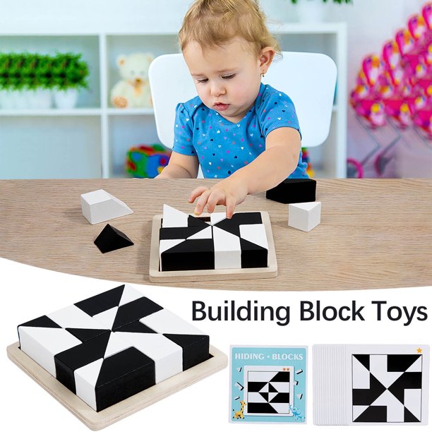 Liquidación de rompecabezas de bloques ocultos de madera para niños Staron (negro), rompecabezas de bloques ocultos de madera para niños, educación temprana, entrenamiento de pensamiento lógico,