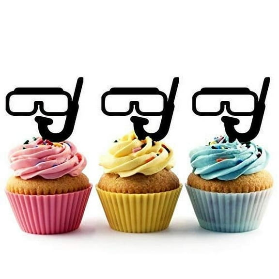 Summer Beach Diving Glasses Snorkel Silhouette Acrylic Cupcake Toppers-12 PCS