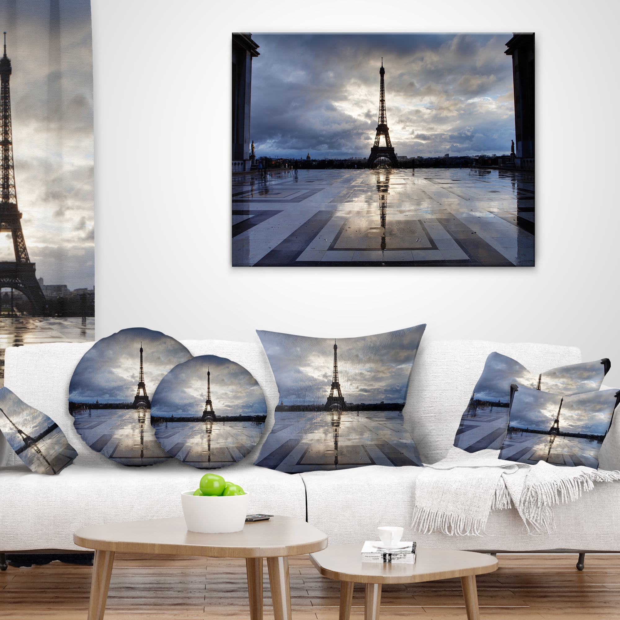 Designart Reflection of Paris Eiffel TowerWith Clouds - Throw Pillow - 12x20