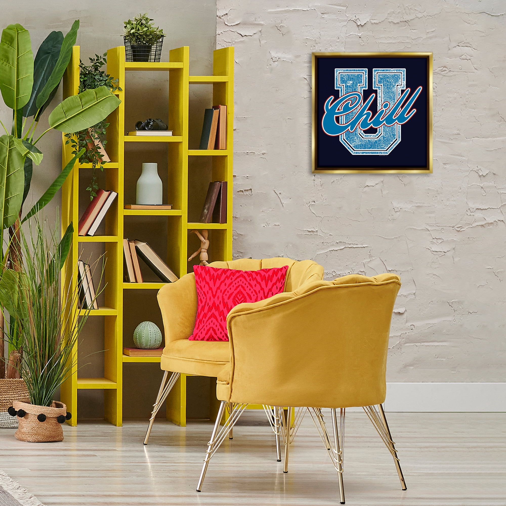 Stupell Industries Chill U Varsity Style Text & Numbers Painting Gold Floater Framed Canvas Art Print Wall Art, 18 x 18