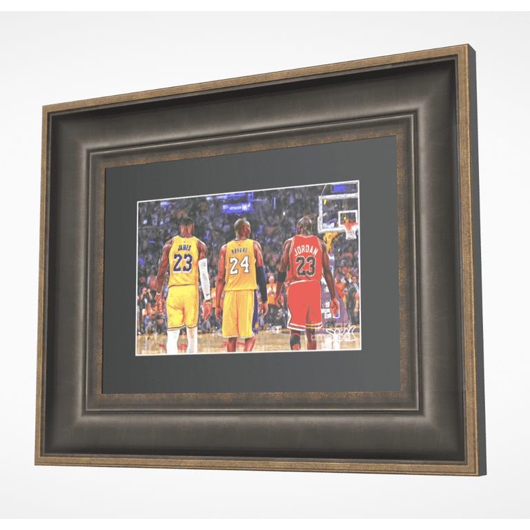 Artist Signed Basketball Legends Kobe Bryant LeBron James Michael Jordan 11x17 Original Fine Art Poster Print, Yellow