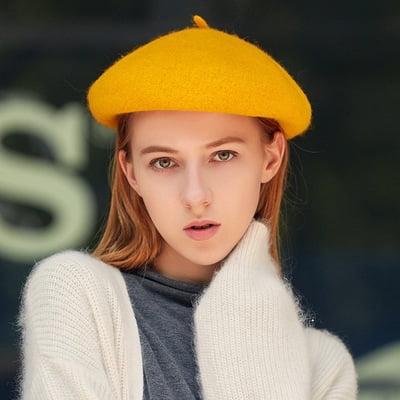 Beret Féminin En Laine élégant Pour L'hiver, À La Française, Casquette Vintage Uni, Chapeaux