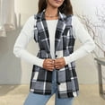 thumbnail image 4 of Fall Spring Women Vest Coat Plaid Printing Turn-down Collar Sleeveless Button Down Warm Mid Length Retro Waistcoat Daily Wear Jacket, 4 of 8
