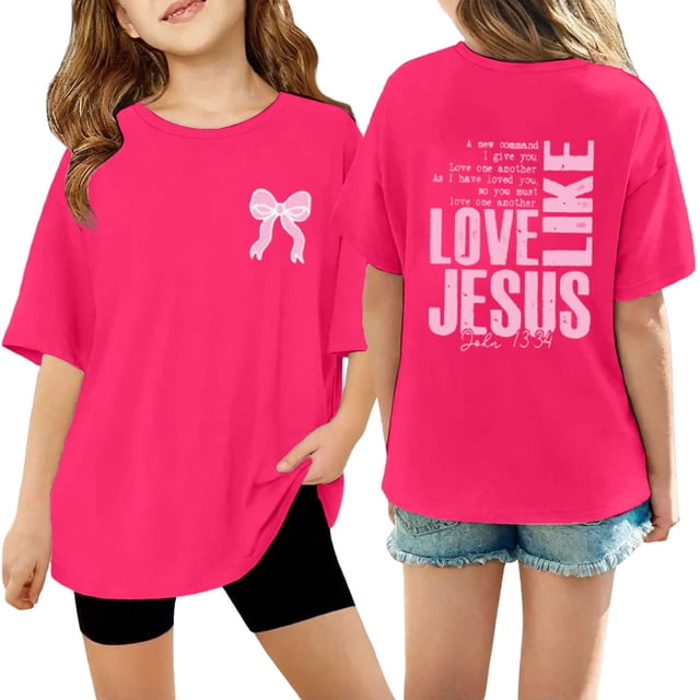 WENXIAOO T-Shirts à Manches Courtes pour Filles Col Rond T-Shirts Graphiques Mode pour Enfants Vêtements d'Été Hauts pour Filles
