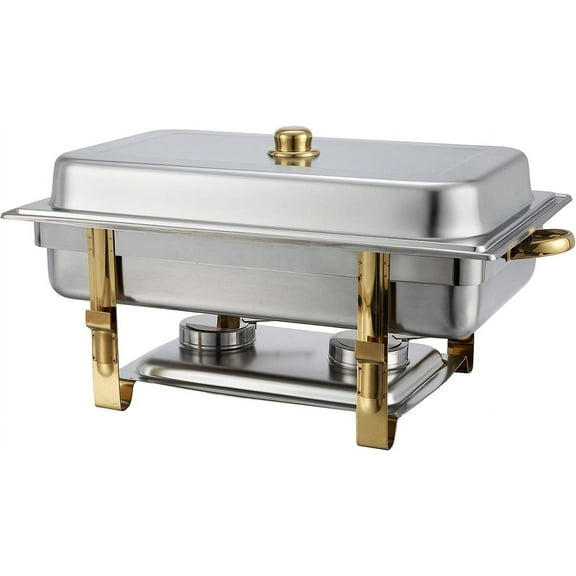 Winco 201 Malibu 8 qt. Full-Size Chafer, Stainless Steel - Gold Accent