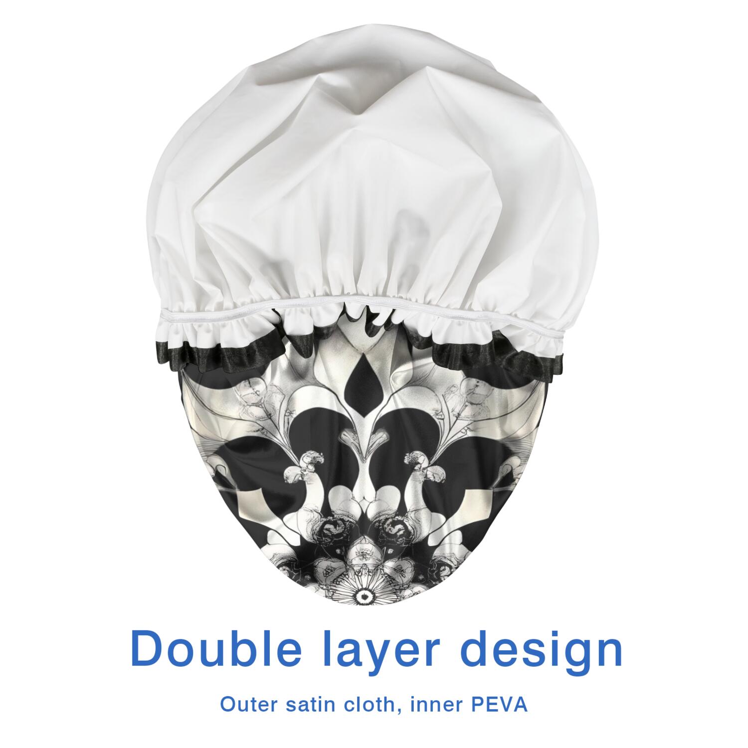 Shower Caps,Black White Tie Dye Mandala Pattern Waterproof Shower Cap for Women 4 Pieces,Double Reusable Hair Cover for Shower PEVA Elastic Stretch Hem