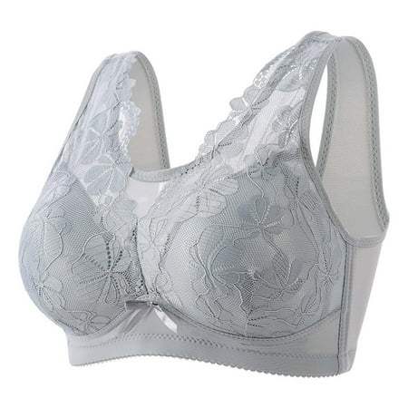 TrendVibe365 Womens Bra Lace Wireless Push up Bralettes Padded Wide Strap Bustier Full Coverage Crop Tank Top Sexy Lingerie Gray 44