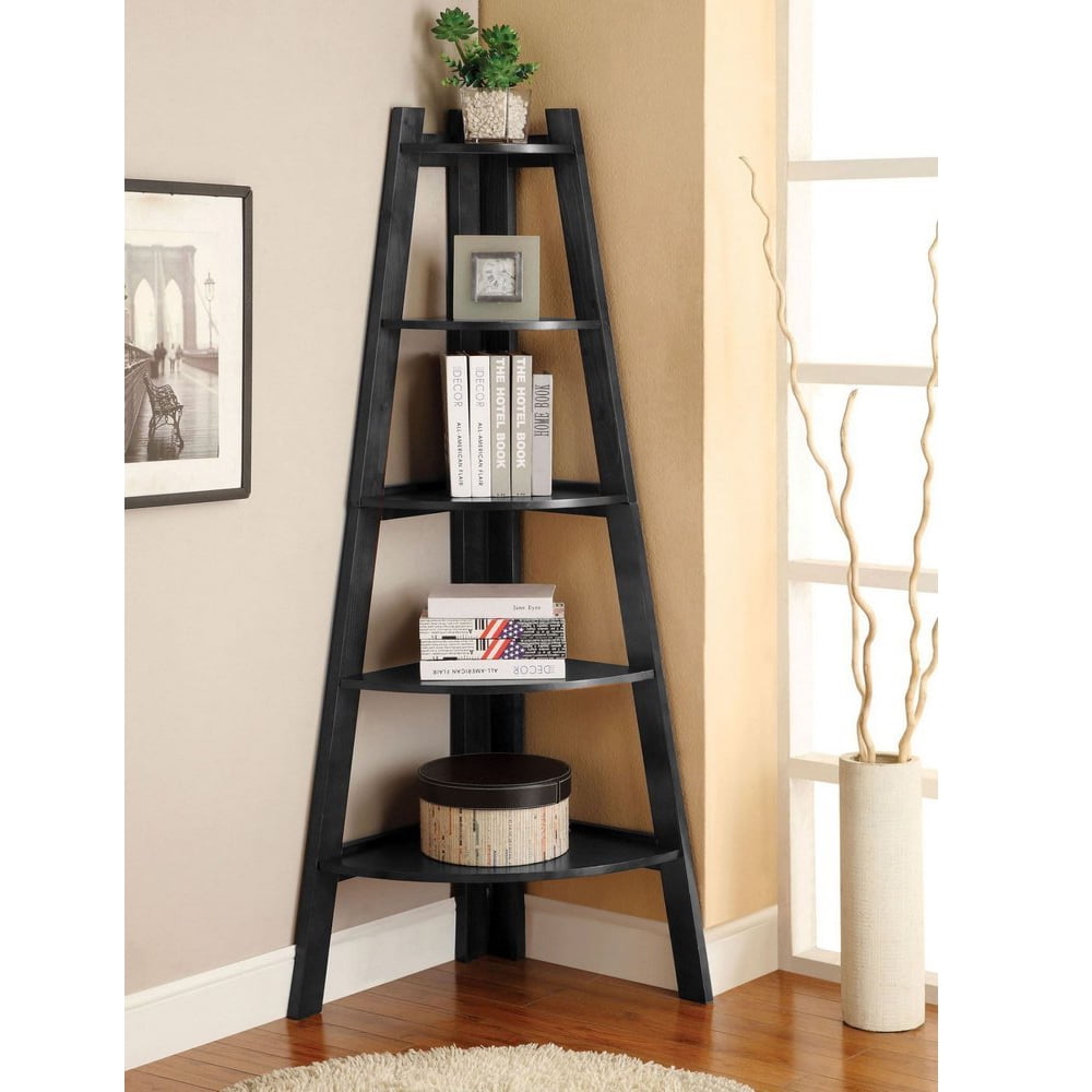 5 Tier Corner Shelf Stand Wood Display Storage Home Furniture Black