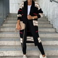 thumbnail image 2 of Autumn Winter Knitted Cardigan Women Striped Patchwork 2022 Elegant Loose Long Outerwear Maxi Y2k Sweater Coat Soft Jacket, 2 of 6