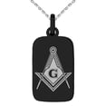 thumbnail image 2 of Stainless Steel Freemasons Masonic Royal Compass Engraved Small Rectangle Dog Tag Charm Pendant Necklace, 2 of 4