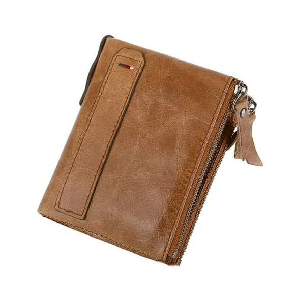 Classic Genuine Cow Leather Men Wallet Short Card Holder High Quality Designer Purse with Zipper Pocket