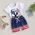 thumbnail image 5 of Elippeo Kid Pants Suit 3 6 12 18 24 Months 3 Years Short Sleeve Eagle Print Tops + Drawstring Short Pants Outfit for Independence Day, 5 of 7