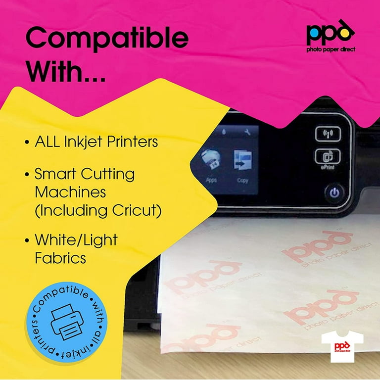 PPD Inkjet Premium Iron-On Light T Shirt Transfer Paper LTR 8.5x11 Pack of  100 Sheets (PPD001-100)