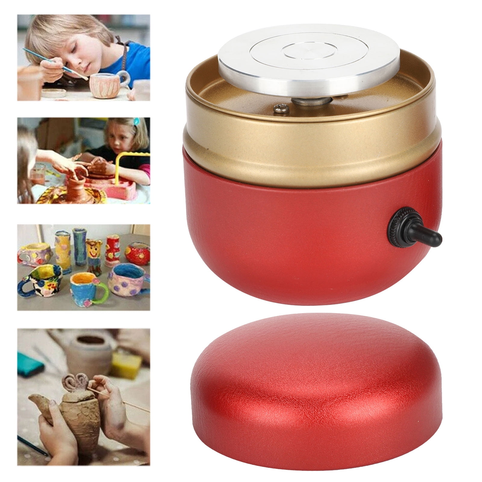 Riousery Mini Electric Pottery Wheel Machine Ceramic Forming Tool Set for Children and Beginners Red (9.0 inches / 22.9 cm)