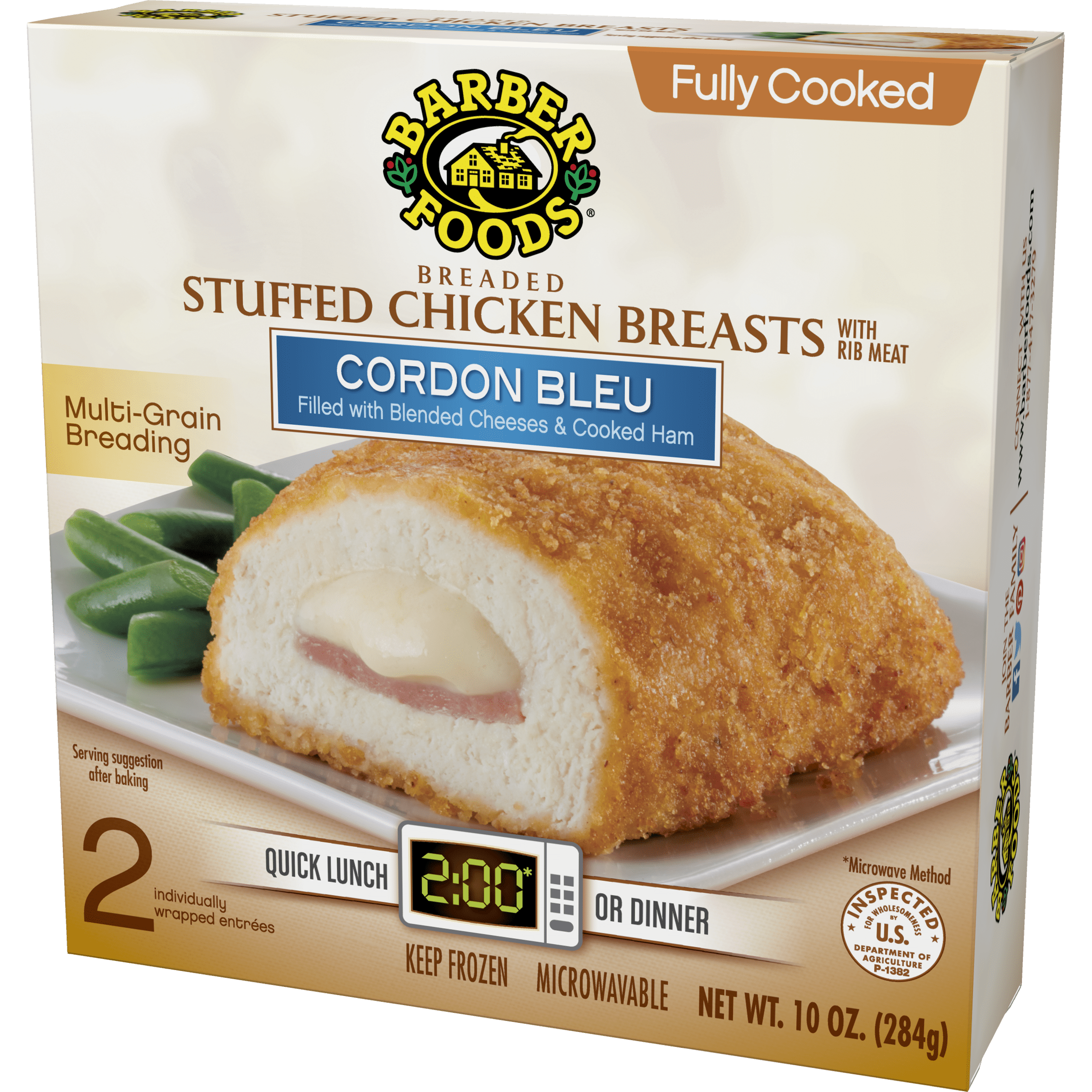 Barber Foods Stuffed Chicken Breasts Cordon Bleu Fully Cooked 2 Count Walmart Com Walmart Com