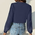 thumbnail image 2 of Bodysuit Tops for Women Long Sleeve Solid Color Deep V Neck Lace Sheer Mesh Going Out Tops Navy S, 2 of 4