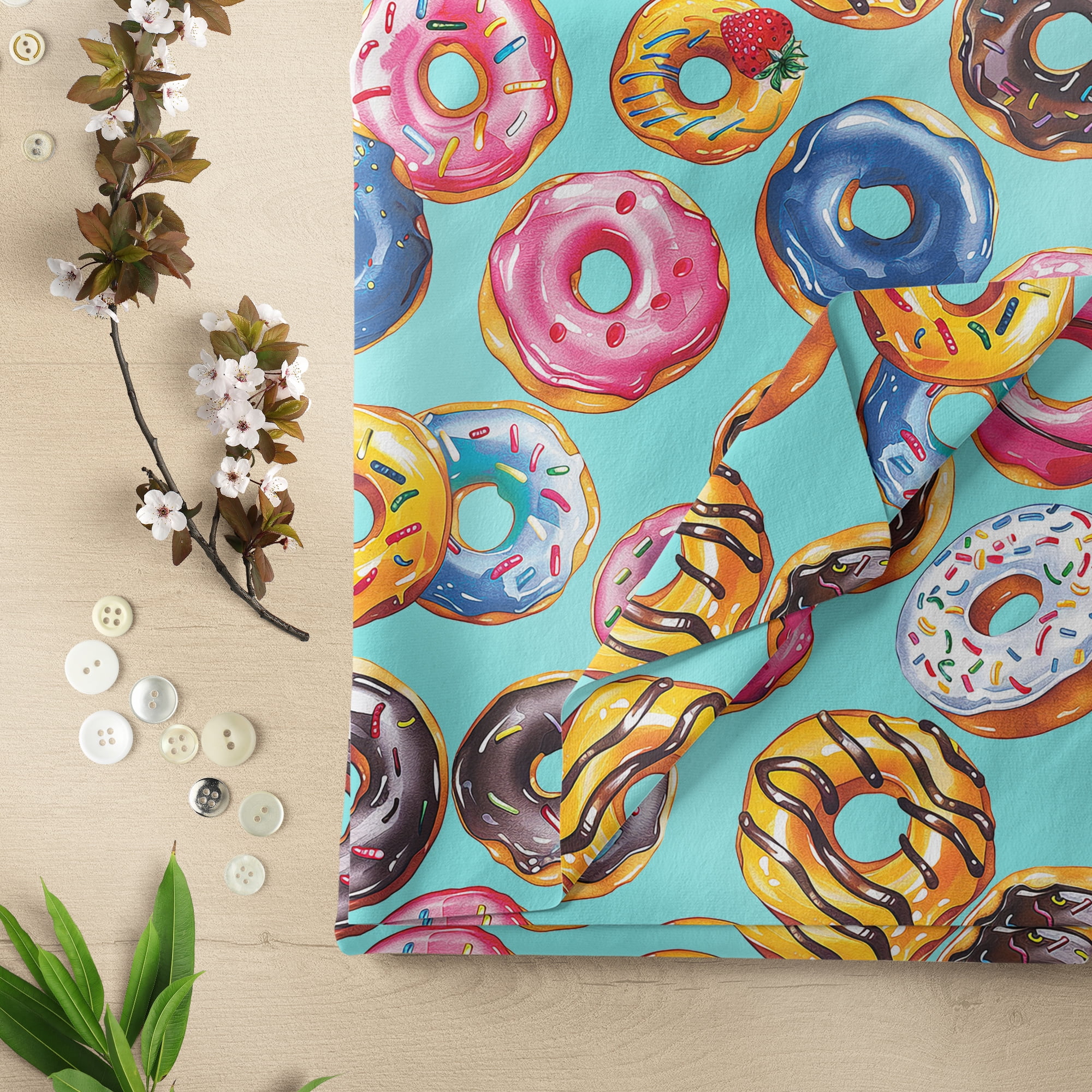 1 Yard 100% Cotton Donuts, Aqua, 44" Wide for Quilting & Sewing by David Textiles