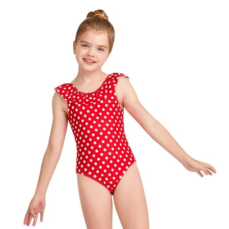 

Girls Swimsuit Skirt Polka Dot Pattern Round Neck With Ruffled Edge Girls Swimming Pool Hot Spring Natatorium