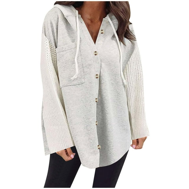 Swstbby Soldes d'Automne! Hauts d'Automne pour Femmes Grande Taille, Chandail à Capuchon à Manches Longues Patchwork Contrasté Gris L