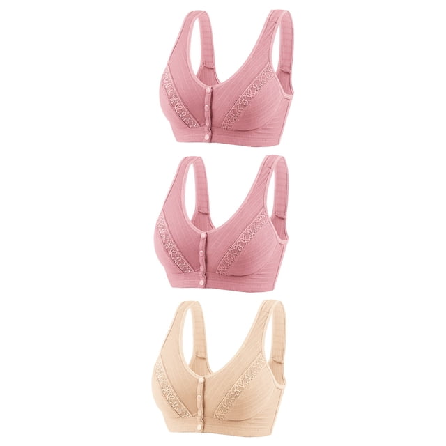 AherBiu 3PCS Front Closure Bras for Women Wireless Padding Full Coverage Comfortable Bralette Lightweight Everyday Bras