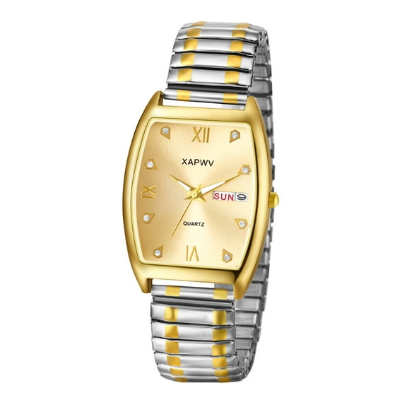 Avaner Elastic Strap Wrist Watches for Men Women: Adjustable Stainless Steel Band ​Stretch Band Gold Silver Easy Reader Bracelet His and Her Bangle Wrist Watches