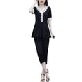 thumbnail image 2 of ZenCart Women's Summer Casual Two-Piece Set V Neck Short Sleeve Lace Trim Top Seven-quarter Pants Set Lady Work Outfit, 2 of 7