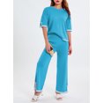 thumbnail image 3 of Inevnen Sweater Sets for Women 2 Piece Lounge Sets Short Sleeve Knit Pullover Tops Wide Leg Pants, 3 of 8