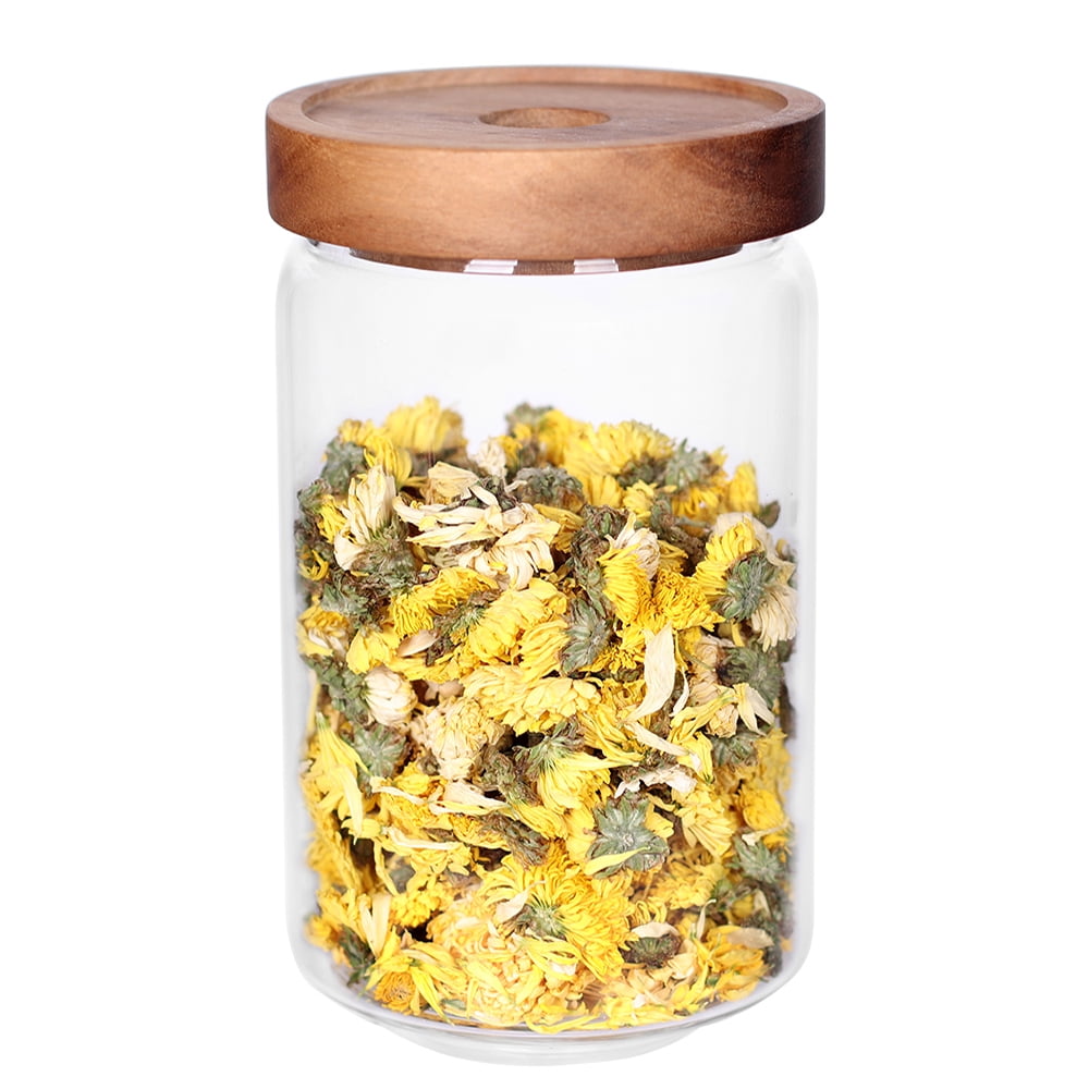 Glass Tea Canister 25 OZ/ 750ml  Food Storage Jar with Airtight Acacia Lid Glass Food Container for Loose Leaf Tea Coffee Bean