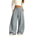thumbnail image 4 of UACY Girls Boys Curved Wide Leg Cargo Pants Elastic High Waist Loose Fit Sweatpants Baggy Balloon Leg Trousers Fall Winter Bottoms (Grey, 9-10 Years), 4 of 8