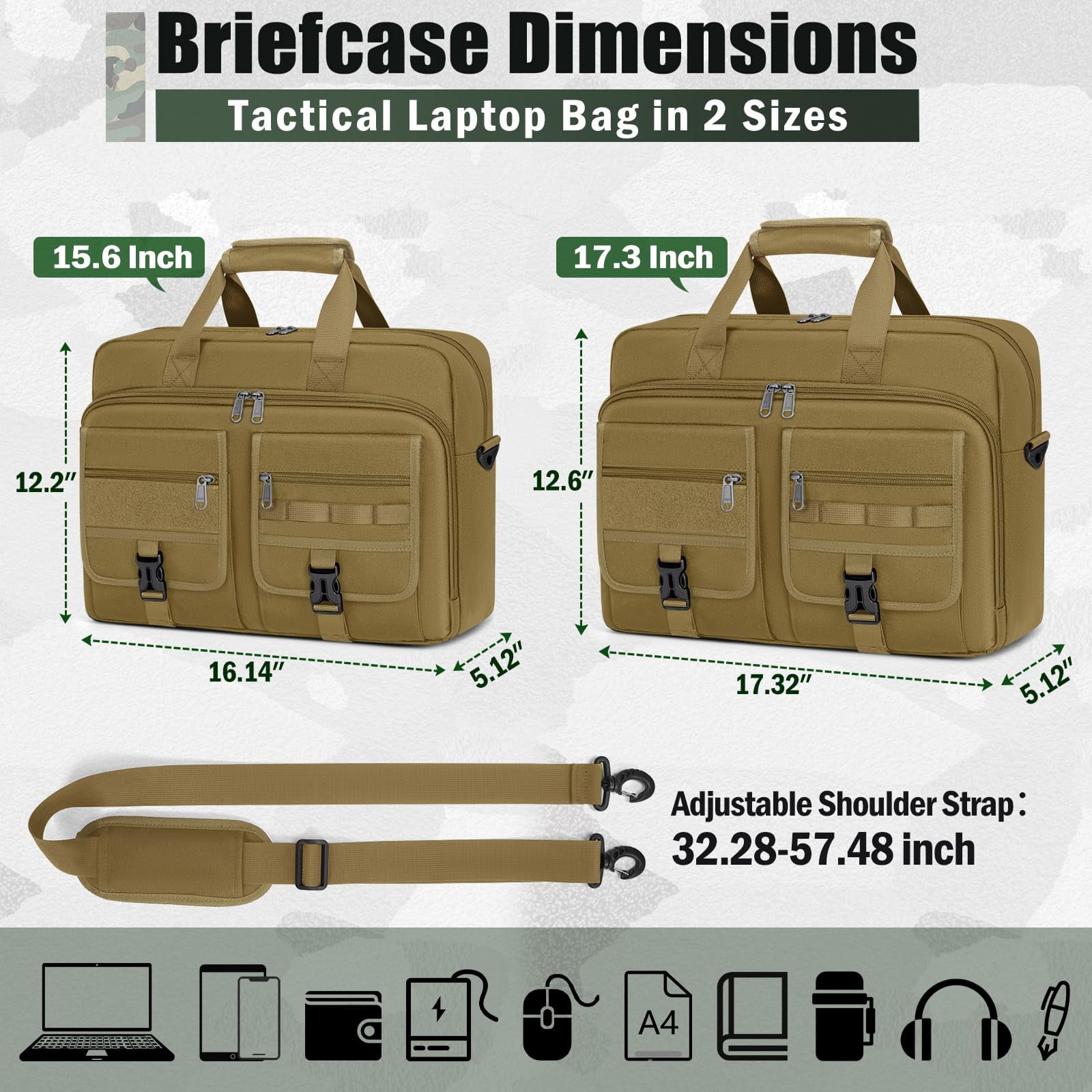 RAINSMORE 15.6 Inch Laptop Bag for Men Messenger Bag Business Laptop Briefcase with MOLLE System Large Travel,Khaki