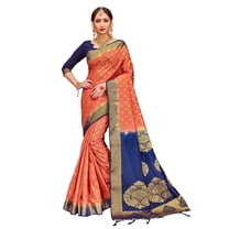 Elina fashion Sarees for Women's Banarasi Art Silk Woven Work Saree l Indian Wedding Ethnic Sari & Blouse Piece (Coral)