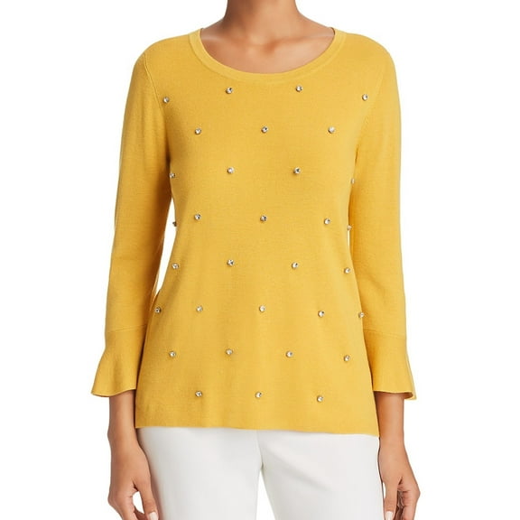 Le Gali Womens Rhinestone Knit Sweater, Yellow, X-Large