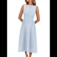 thumbnail image 1 of Vestido de Mujer de Cintura Alta, Sin Mangas, A Rayas, Color Liso, Estilo Verano 2025. Azul XL, 1 of 10