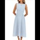 thumbnail image 1 of Vestido de Mujer de Cintura Alta, Sin Mangas, A Rayas, Color Liso, Estilo Verano 2025. Azul L, 1 of 10
