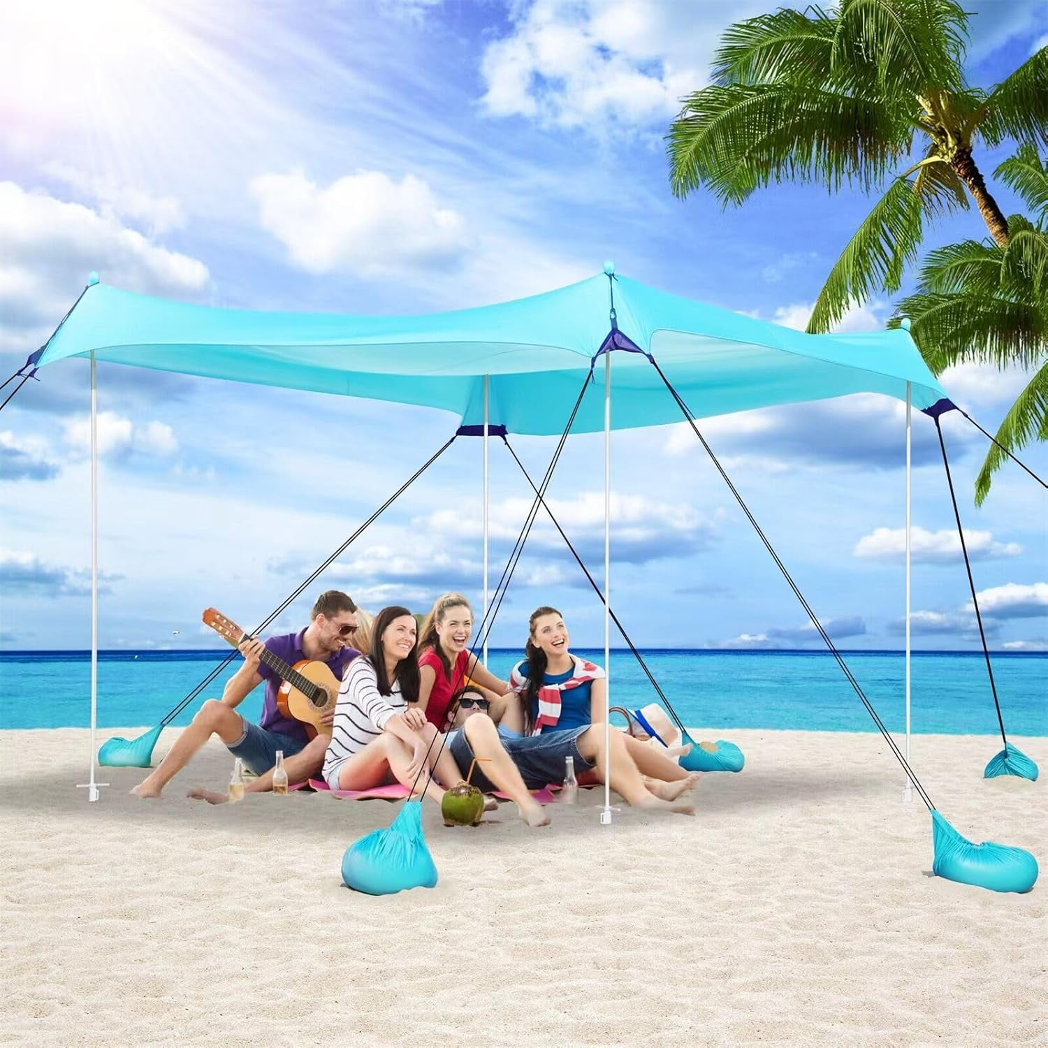 Sun Ninja Pop-Up Beach Tent 7x7.5 ft Shade Shelter for